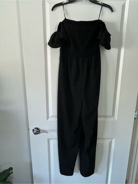 Riley & Rae Black Off-the-Shoulder Jumpsuit with Spaghetti Straps